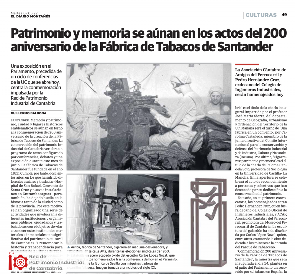 PATRIMONIO Y MEMORIA. 2OO ANIVERSARIO FÁBRICA TABACOS SANTANDER